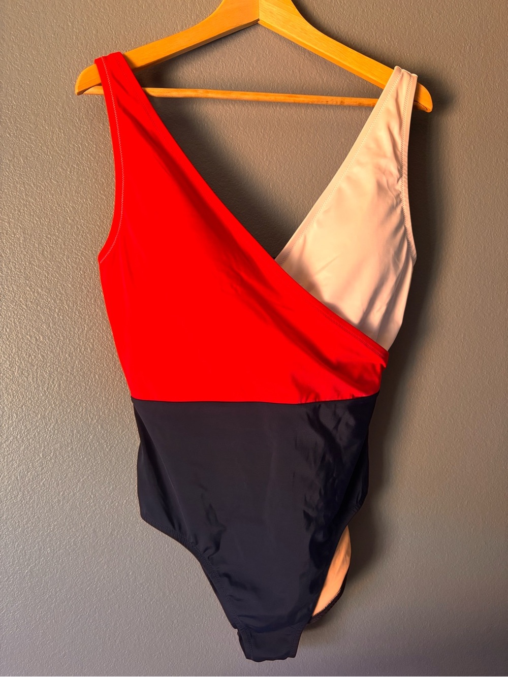 Colorblock One-Piece V-neck in Red, Navy & White